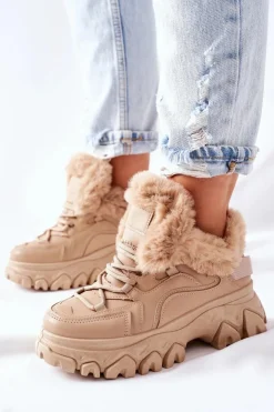 Damskie Boto Damskie Ocieplane Trapery Beżowe Limerick