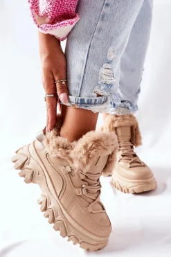 Damskie Boto Damskie Ocieplane Trapery Beżowe Limerick