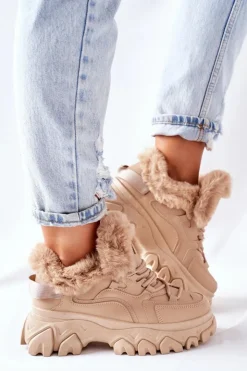 Damskie Boto Damskie Ocieplane Trapery Beżowe Limerick