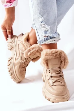 Damskie Boto Damskie Ocieplane Trapery Beżowe Limerick