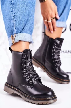 Discount Boto Damskie Ocieplane Trapery Glany Matowe Czarne Thunder