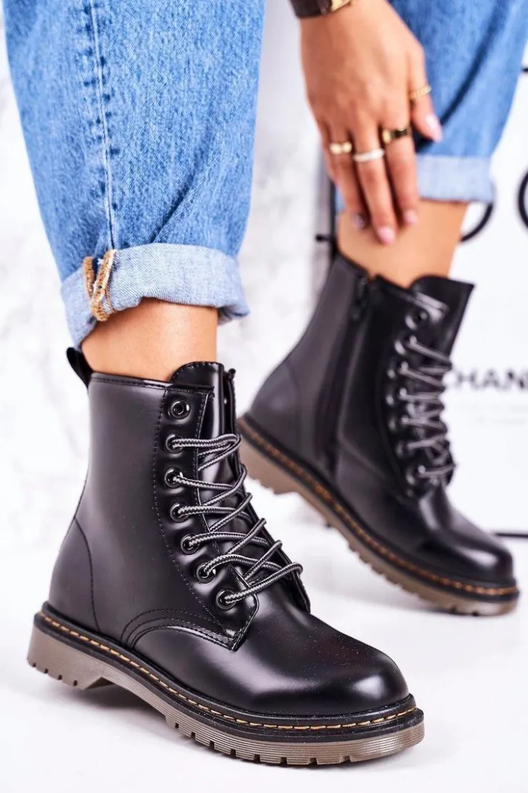 Discount Boto Damskie Ocieplane Trapery Glany Matowe Czarne Thunder