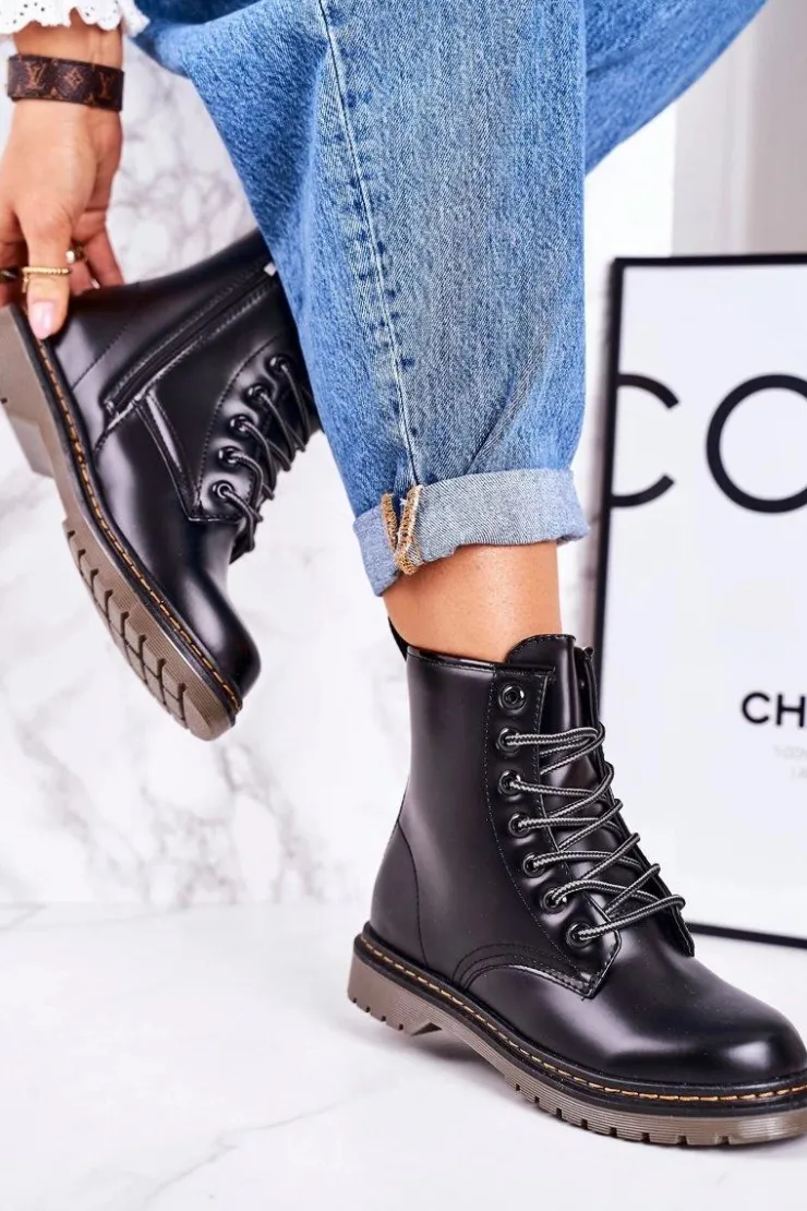 Discount Boto Damskie Ocieplane Trapery Glany Matowe Czarne Thunder