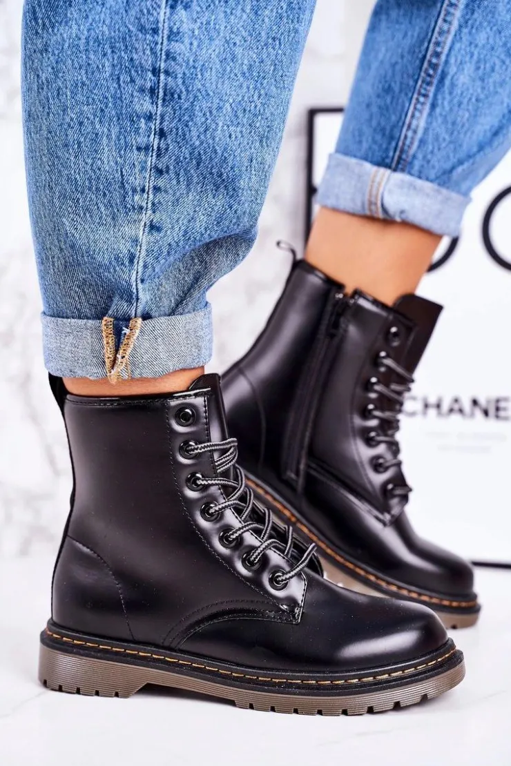 Discount Boto Damskie Ocieplane Trapery Glany Matowe Czarne Thunder