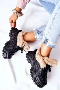 Boto Botki Sznurowane|Czarne Botki*Damskie Ocieplane Trapery Czarne Limerick