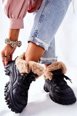 Boto Botki Sznurowane|Czarne Botki*Damskie Ocieplane Trapery Czarne Limerick