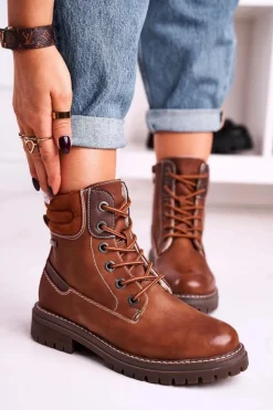 Damskie Boto Damskie Ocieplane Workery Trapery Brązowe Timber