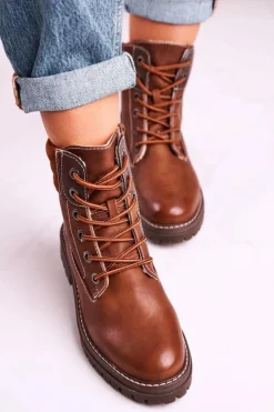 Damskie Boto Damskie Ocieplane Workery Trapery Brązowe Timber