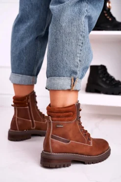Damskie Boto Damskie Ocieplane Workery Trapery Brązowe Timber