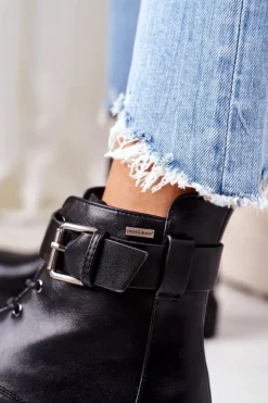 Cross Jeans Botki Ocieplane|Botki Sznurowane*Damskie Ocieplane Workery EE2R4086C Czarne