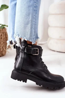 Cross Jeans Botki Ocieplane|Botki Sznurowane*Damskie Ocieplane Workery EE2R4086C Czarne