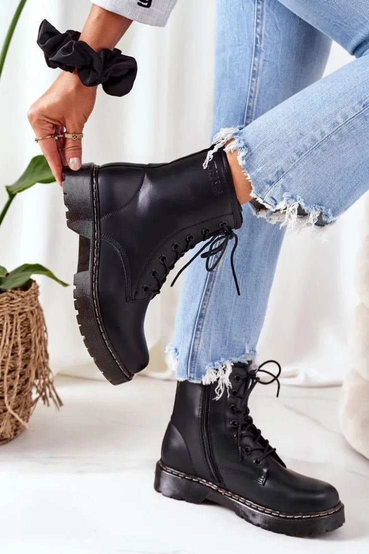 Damskie Big Star Shoes Damskie Ocieplane Workery Big Star II274105 Czarne