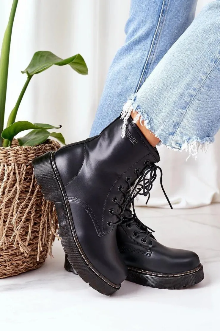 Damskie Big Star Shoes Damskie Ocieplane Workery Big Star II274105 Czarne