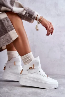 Outlet Boto Damskie Ocieplane Wysokie Buty Sportowe Białe Lexa