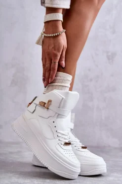 Outlet Boto Damskie Ocieplane Wysokie Buty Sportowe Białe Lexa