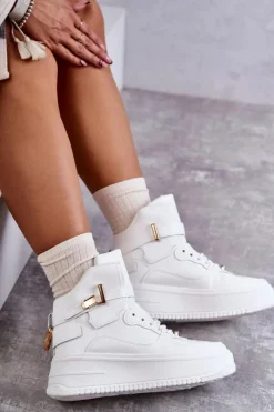 Outlet Boto Damskie Ocieplane Wysokie Buty Sportowe Białe Lexa