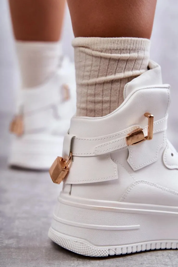 Outlet Boto Damskie Ocieplane Wysokie Buty Sportowe Białe Lexa