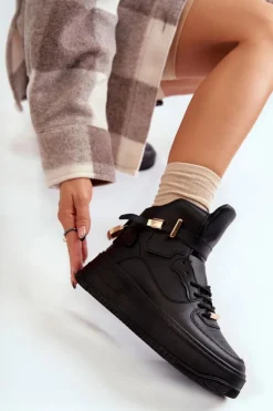 Boto Sneakersy Damskie*Damskie Ocieplane Wysokie Buty Sportowe Czarne Lexa