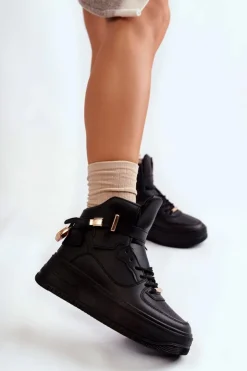 Boto Sneakersy Damskie*Damskie Ocieplane Wysokie Buty Sportowe Czarne Lexa