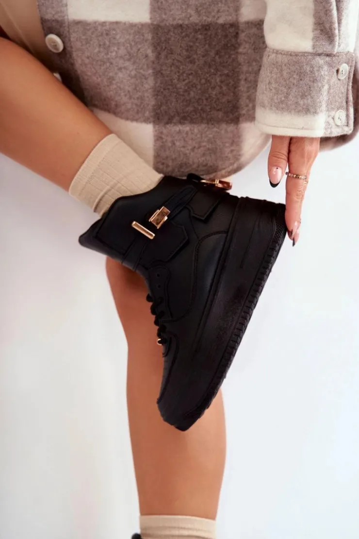 Boto Sneakersy Damskie*Damskie Ocieplane Wysokie Buty Sportowe Czarne Lexa