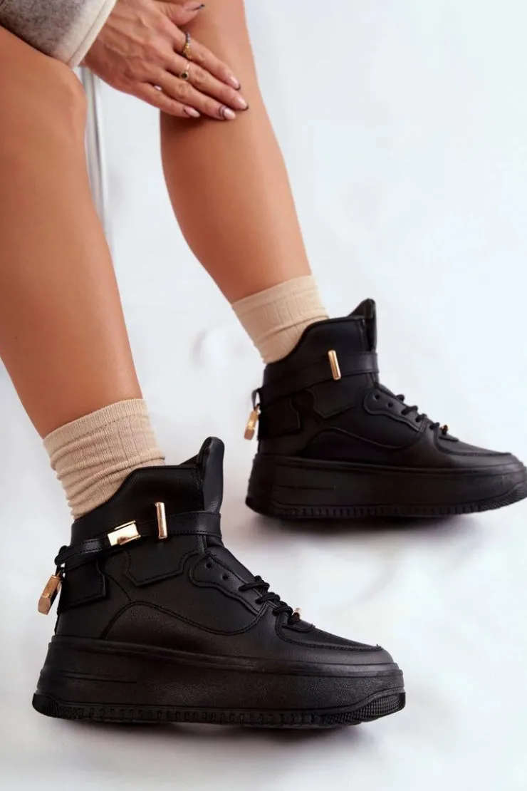 Boto Sneakersy Damskie*Damskie Ocieplane Wysokie Buty Sportowe Czarne Lexa