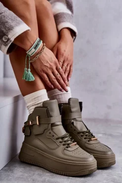 Boto Sneakersy Damskie*Damskie Ocieplane Wysokie Buty Sportowe Zielone Lexa Zielony