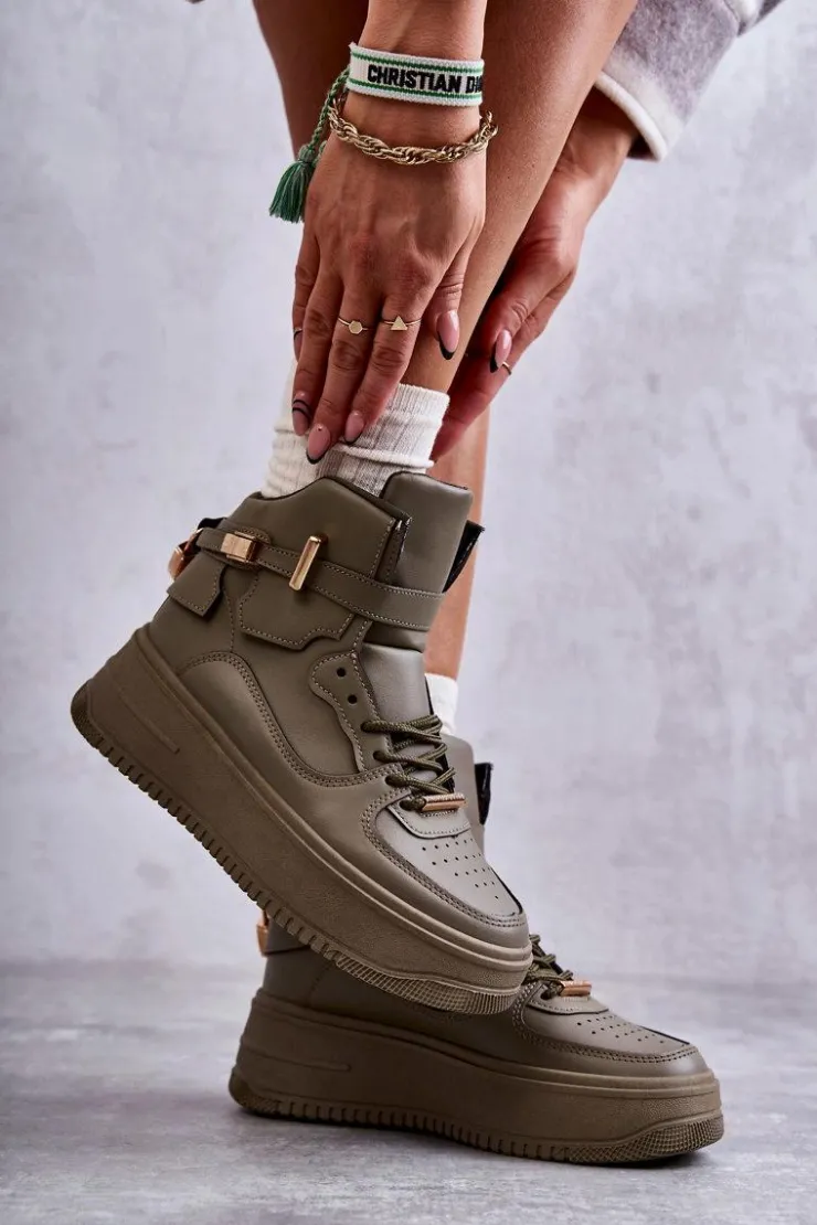 Boto Sneakersy Damskie*Damskie Ocieplane Wysokie Buty Sportowe Zielone Lexa Zielony