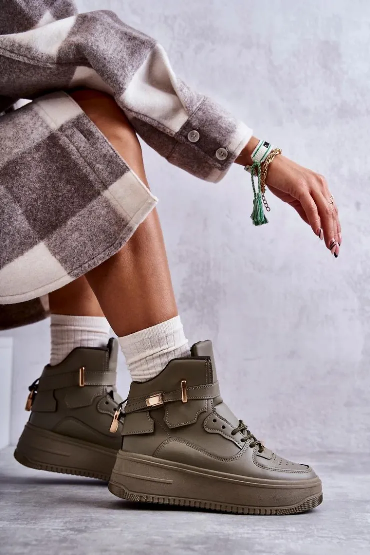 Boto Sneakersy Damskie*Damskie Ocieplane Wysokie Buty Sportowe Zielone Lexa Zielony