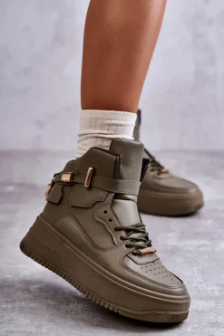 Boto Sneakersy Damskie*Damskie Ocieplane Wysokie Buty Sportowe Zielone Lexa Zielony