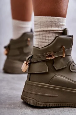 Boto Sneakersy Damskie*Damskie Ocieplane Wysokie Buty Sportowe Zielone Lexa Zielony