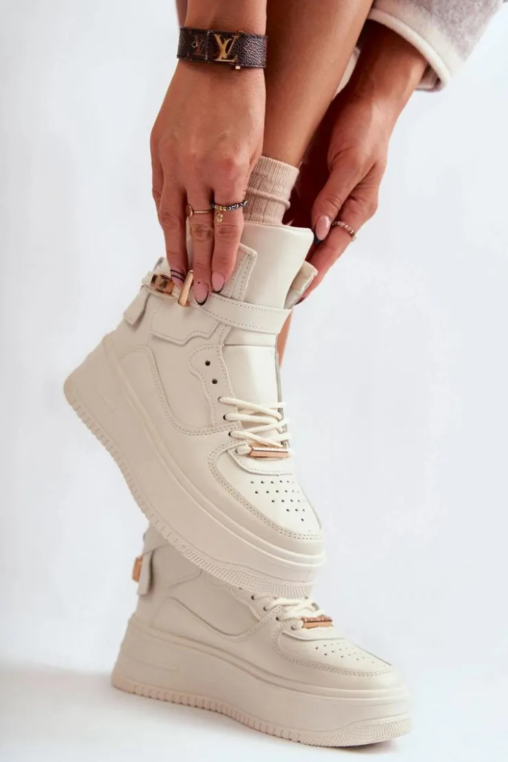 Discount Boto Damskie Ocieplane Wysokie Buty Sportowe Beżowe Lexa