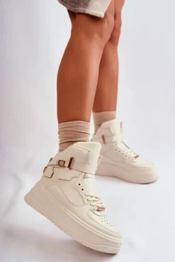 Discount Boto Damskie Ocieplane Wysokie Buty Sportowe Beżowe Lexa