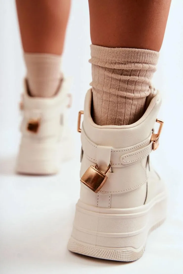 Discount Boto Damskie Ocieplane Wysokie Buty Sportowe Beżowe Lexa