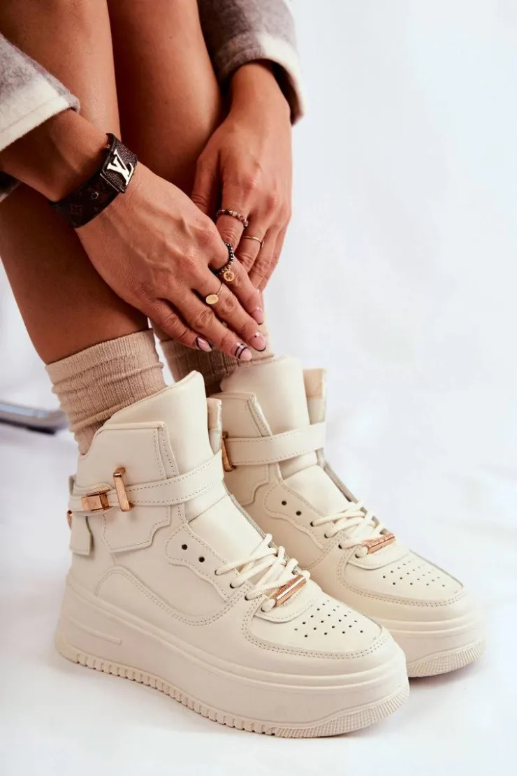 Discount Boto Damskie Ocieplane Wysokie Buty Sportowe Beżowe Lexa