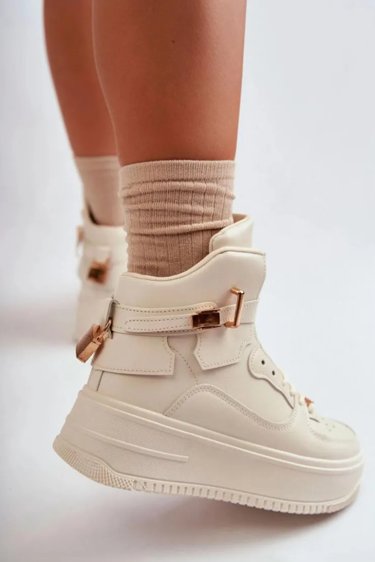 Discount Boto Damskie Ocieplane Wysokie Buty Sportowe Beżowe Lexa