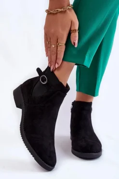 Boto Czarne Botki|Botki Zimowe Damskie*Damskie Ocieplane Zamszowe Botki Sztyblety Czarne Janette