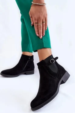 Boto Czarne Botki|Botki Zimowe Damskie*Damskie Ocieplane Zamszowe Botki Sztyblety Czarne Janette