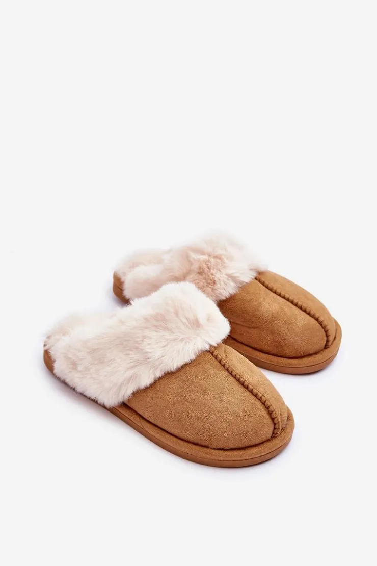 Boto Kapcie Klasyczne|Klapki Z Futerkiem*Damskie Papcie Klapki z Futerkiem Camel Pinky Brązowy