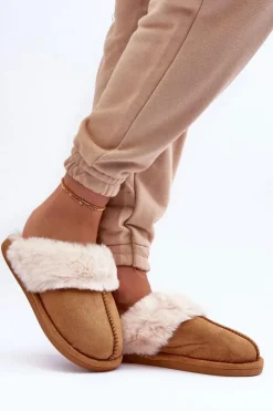 Boto Kapcie Klasyczne|Klapki Z Futerkiem*Damskie Papcie Klapki z Futerkiem Camel Pinky Brązowy