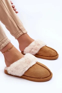 Boto Kapcie Klasyczne|Klapki Z Futerkiem*Damskie Papcie Klapki z Futerkiem Camel Pinky Brązowy