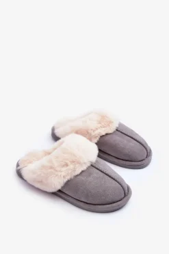 Damskie Boto Damskie Papcie Klapki z Futerkiem Szare Pinky