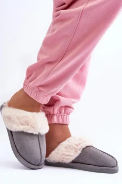 Damskie Boto Damskie Papcie Klapki z Futerkiem Szare Pinky