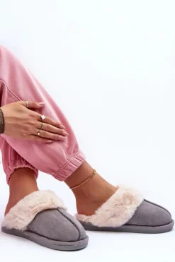 Damskie Boto Damskie Papcie Klapki z Futerkiem Szare Pinky