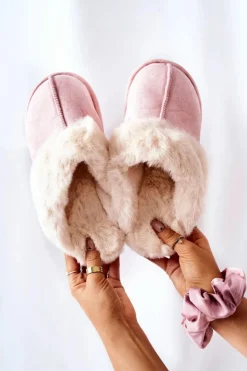 Boto Damskie Papcie Klapki z Futerkiem Różowe Pinky Różowy