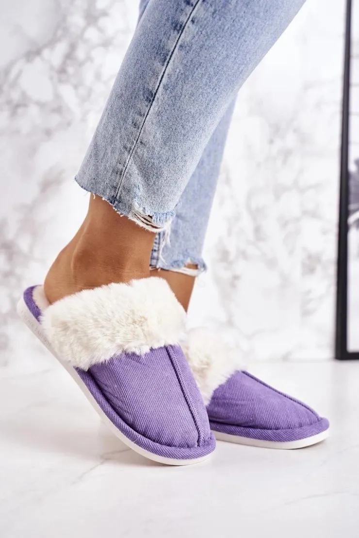 Boto Kapcie Klasyczne|Klapki Z Futerkiem*Damskie Papcie Klapki z Futerkiem Fioletowe Homely