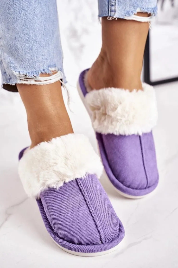 Boto Kapcie Klasyczne|Klapki Z Futerkiem*Damskie Papcie Klapki z Futerkiem Fioletowe Homely