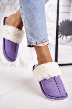 Boto Kapcie Klasyczne|Klapki Z Futerkiem*Damskie Papcie Klapki z Futerkiem Fioletowe Homely