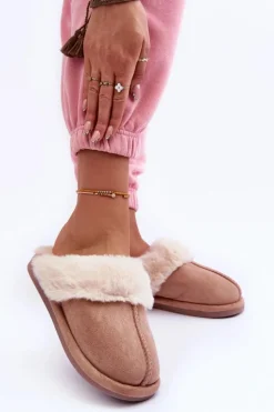 Clearance Boto Damskie Papcie Klapki z Futerkiem Beżowe Pinky Beżowy