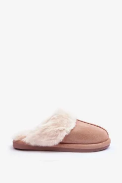 Clearance Boto Damskie Papcie Klapki z Futerkiem Beżowe Pinky Beżowy