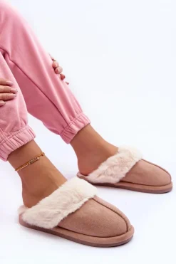 Clearance Boto Damskie Papcie Klapki z Futerkiem Beżowe Pinky Beżowy